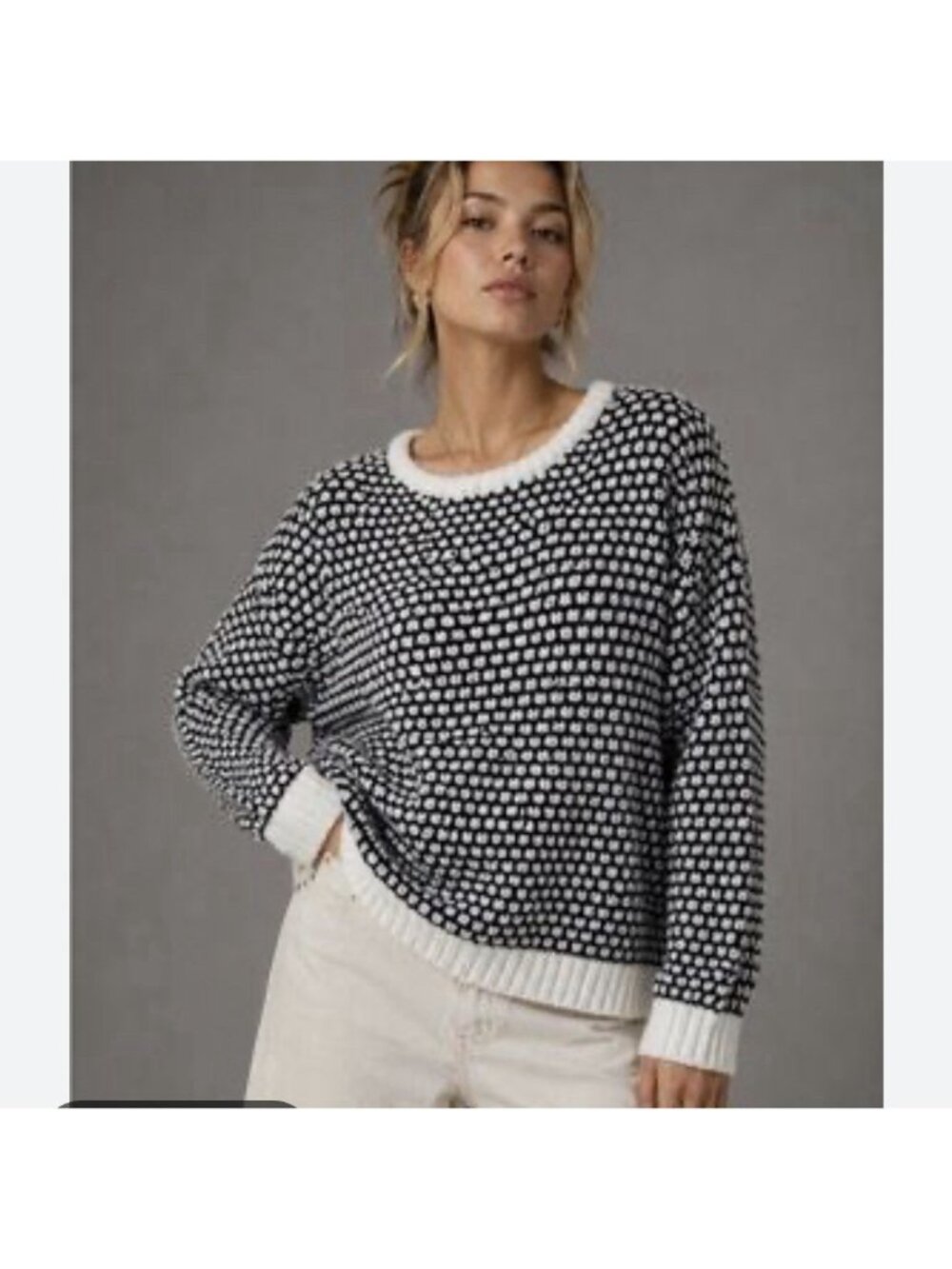 Altar’d State Sweater Womens Medium Black White Chunky Knit Pullover Cozy